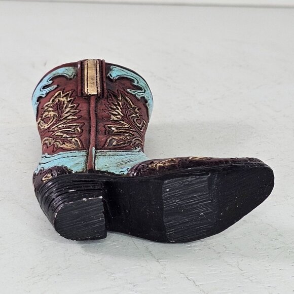 Miniature Cowboy Boot Figurine Red & Blue Western Decor Ornament - Picture 6 of 8